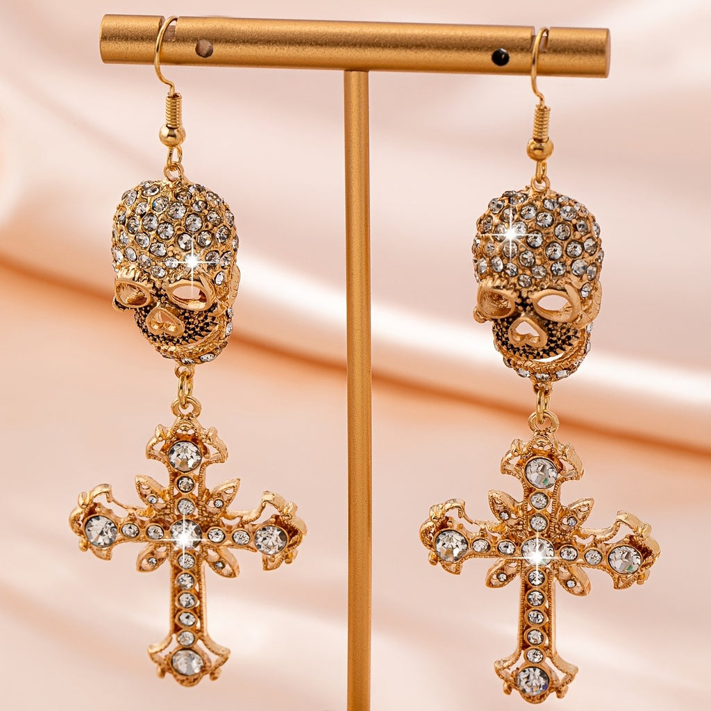 Gothic Skull Cross Drop Earrings
