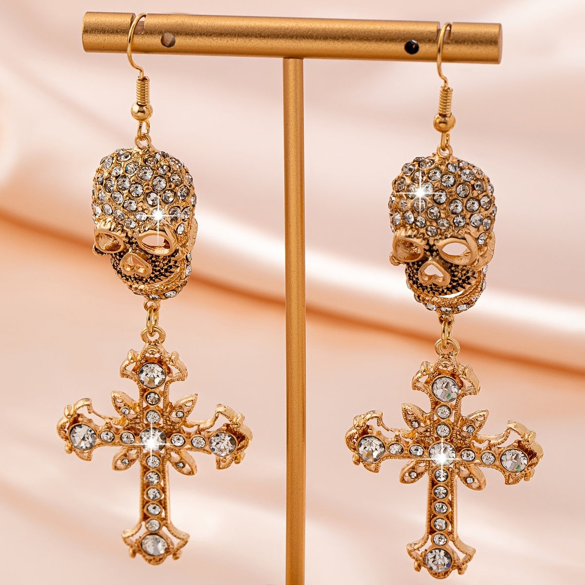Gothic Skull Cross Drop Earrings