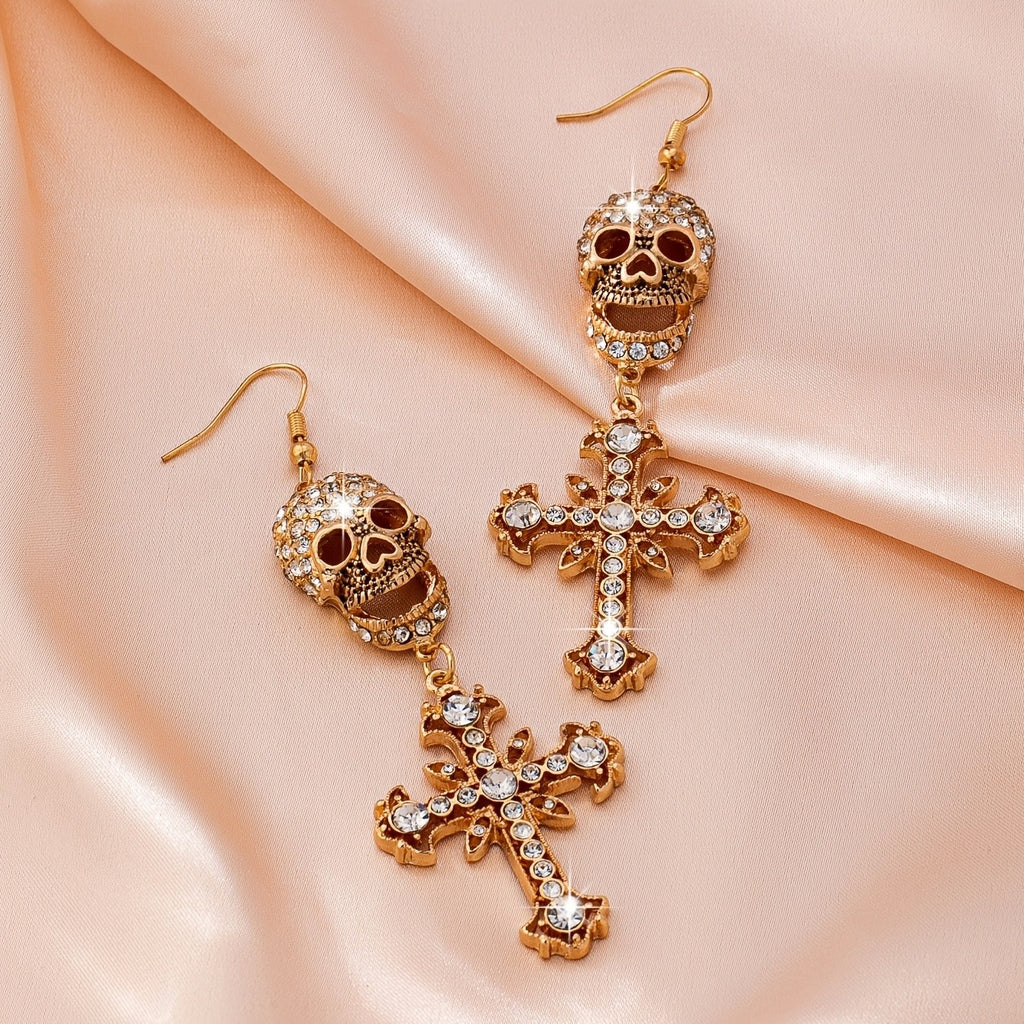 Gothic Skull Cross Drop Earrings
