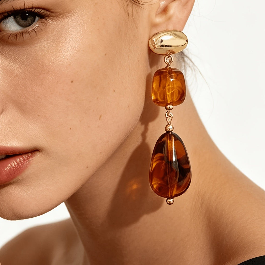 Warm Amber Tiered Drop Earrings