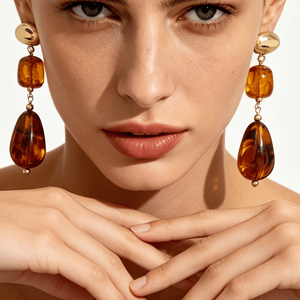 Warm Amber Tiered Drop Earrings