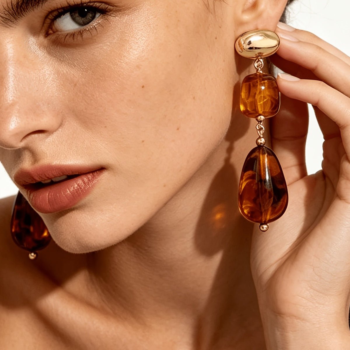 Warm Amber Tiered Drop Earrings