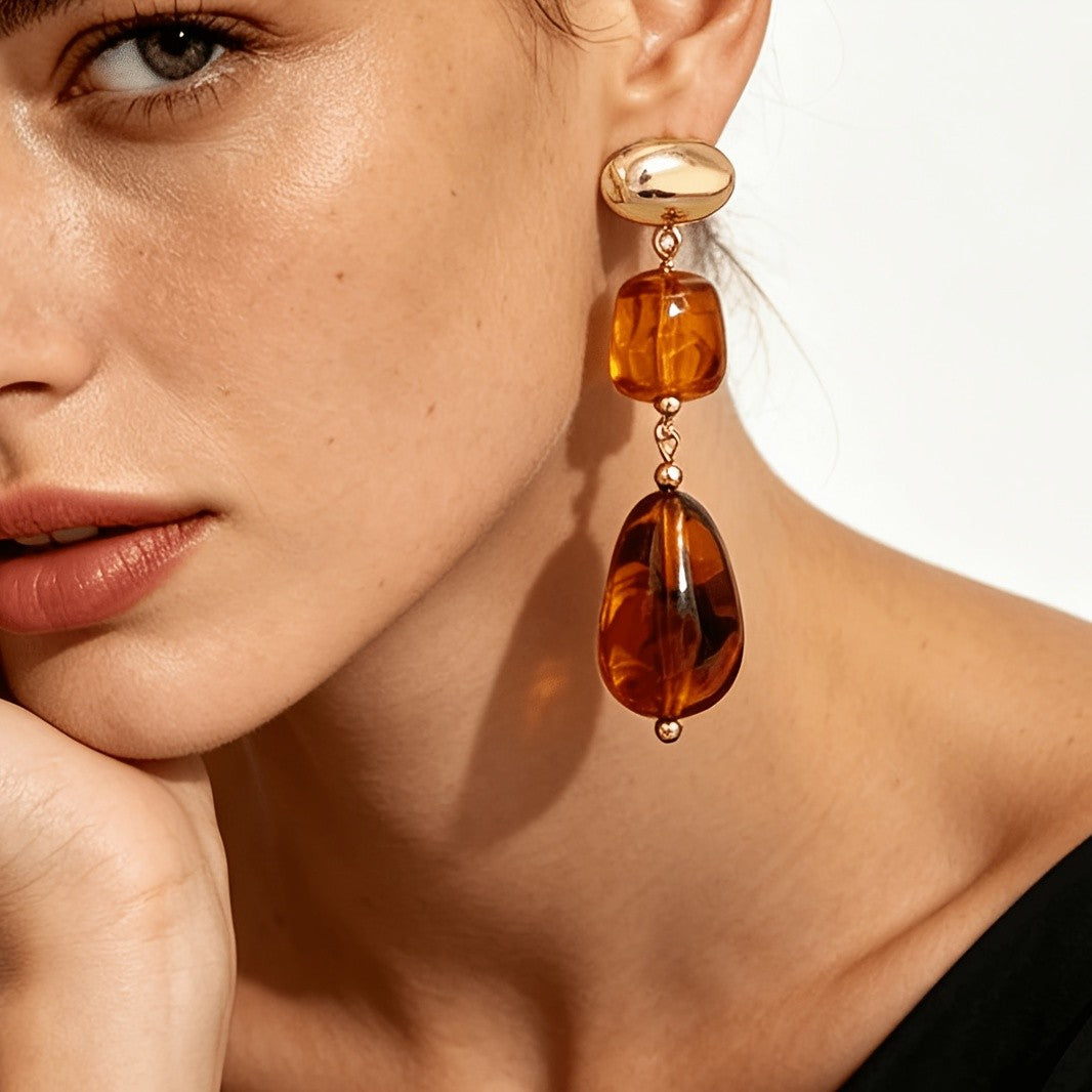 Warm Amber Tiered Drop Earrings