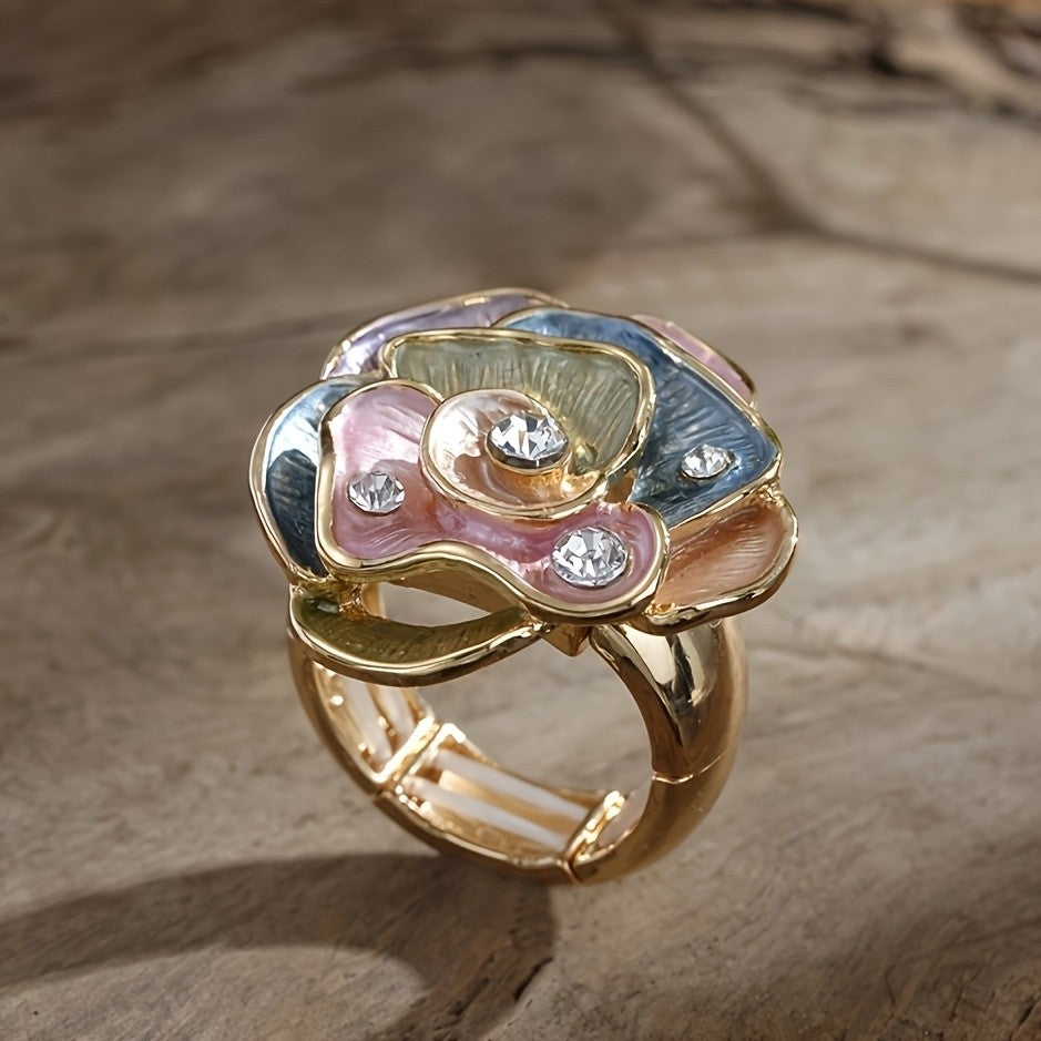 Colorful Floral Glass Statement Ring