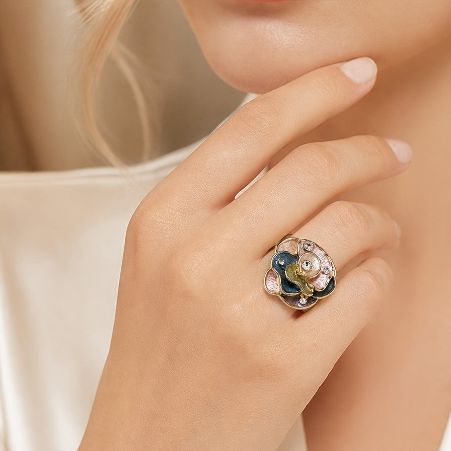 Colorful Floral Glass Statement Ring
