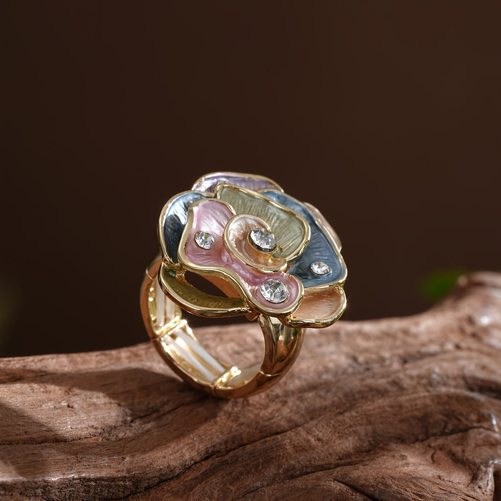 Colorful Floral Glass Statement Ring