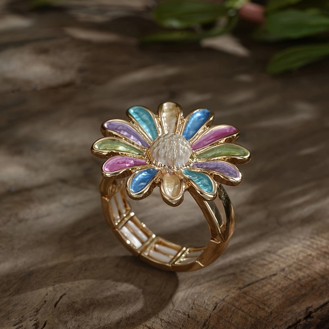 Elegant White Daisy Flower Statement Ring