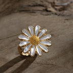 Elegant White Daisy Flower Statement Ring