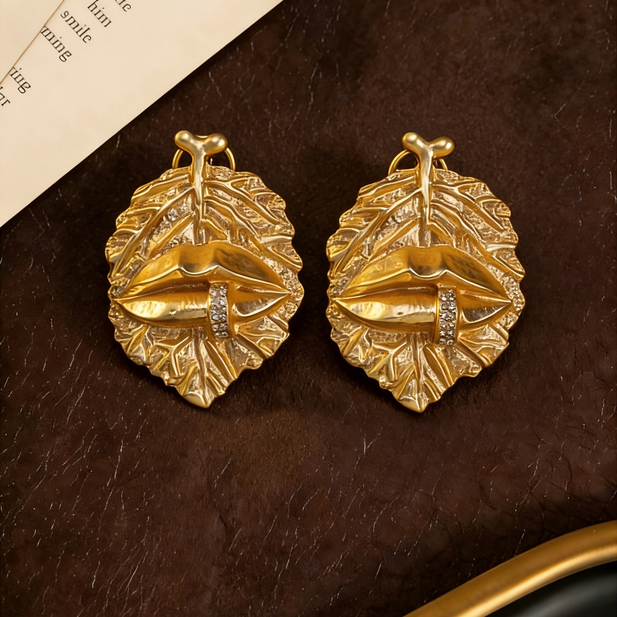 Bold Leaf Lip Stud Earrings