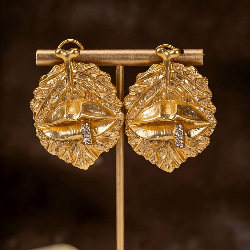 Bold Leaf Lip Stud Earrings