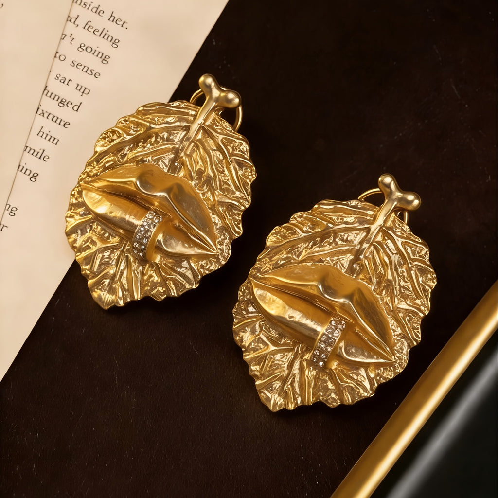 Bold Leaf Lip Stud Earrings