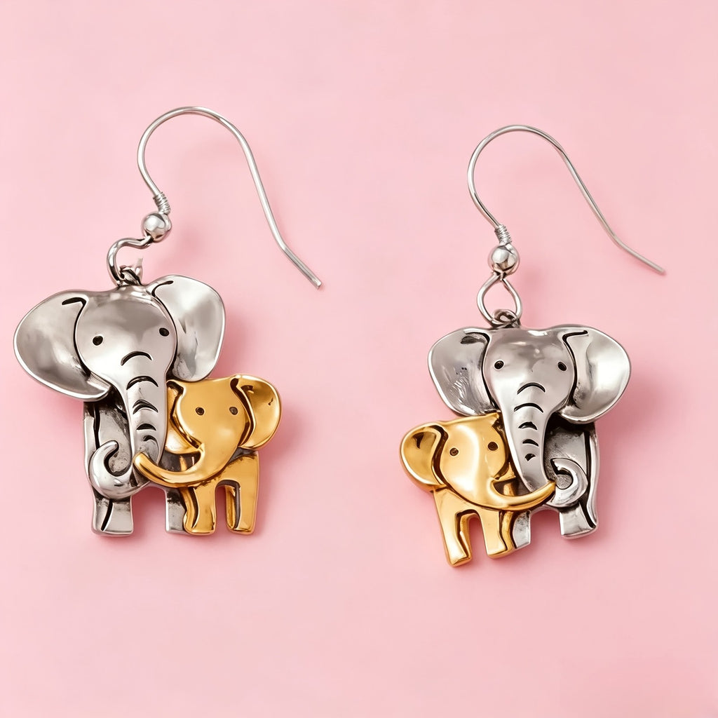 Whimsical Two Tone Elephant Drop Earrings