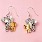 Whimsical Two Tone Elephant Drop Earrings