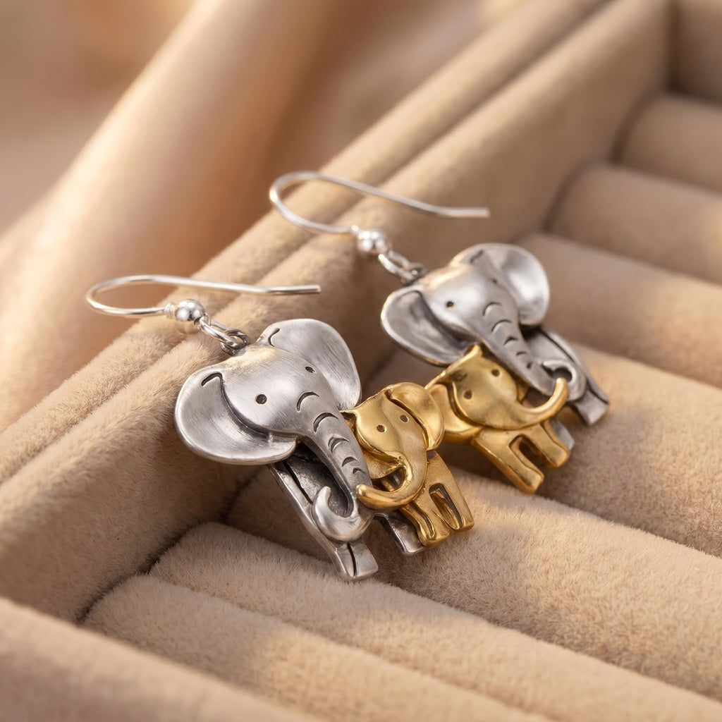 Whimsical Two Tone Elephant Drop Earrings
