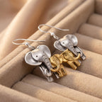 Whimsical Two Tone Elephant Drop Earrings
