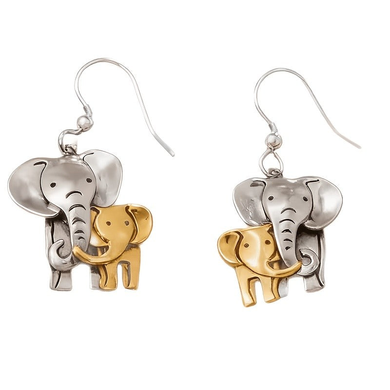 Whimsical Two Tone Elephant Drop Earrings