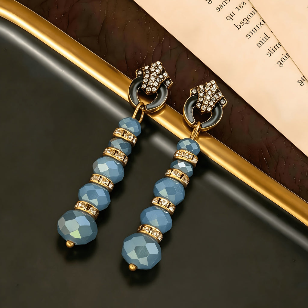 Blue Faceted Bead Drop Earrings