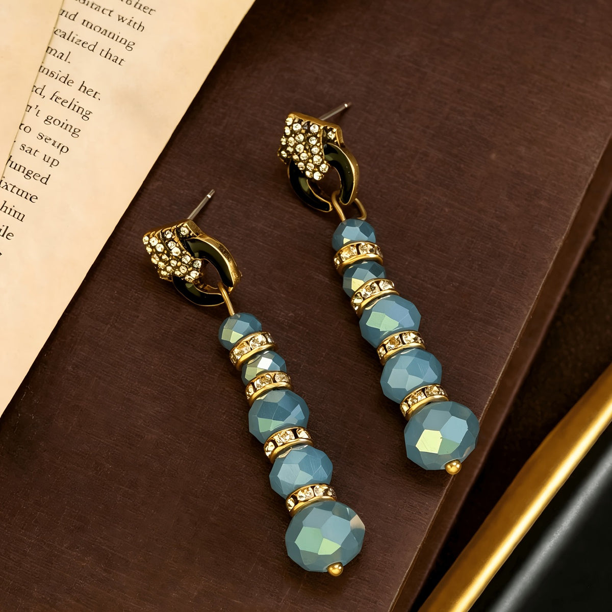 Blue Faceted Bead Drop Earrings