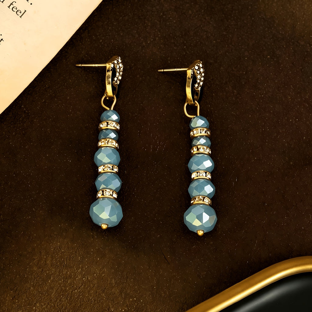 Blue Faceted Bead Drop Earrings