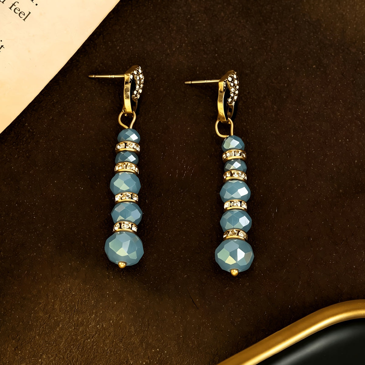 Blue Faceted Bead Drop Earrings