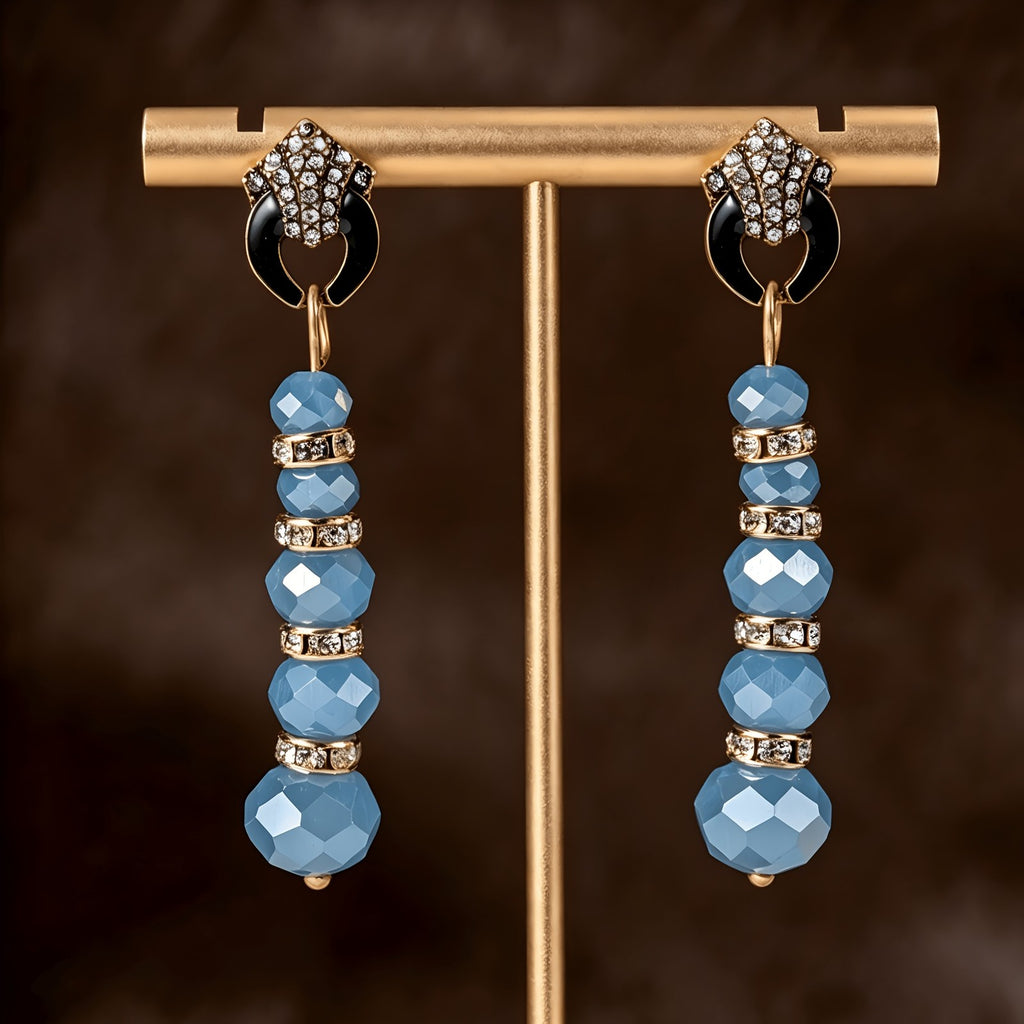 Blue Faceted Bead Drop Earrings