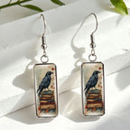 Literary Crow Rectangular Drop Earrings