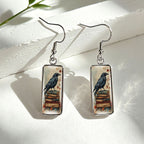 Literary Crow Rectangular Drop Earrings