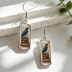 Literary Crow Rectangular Drop Earrings