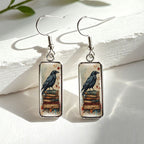 Literary Crow Rectangular Drop Earrings