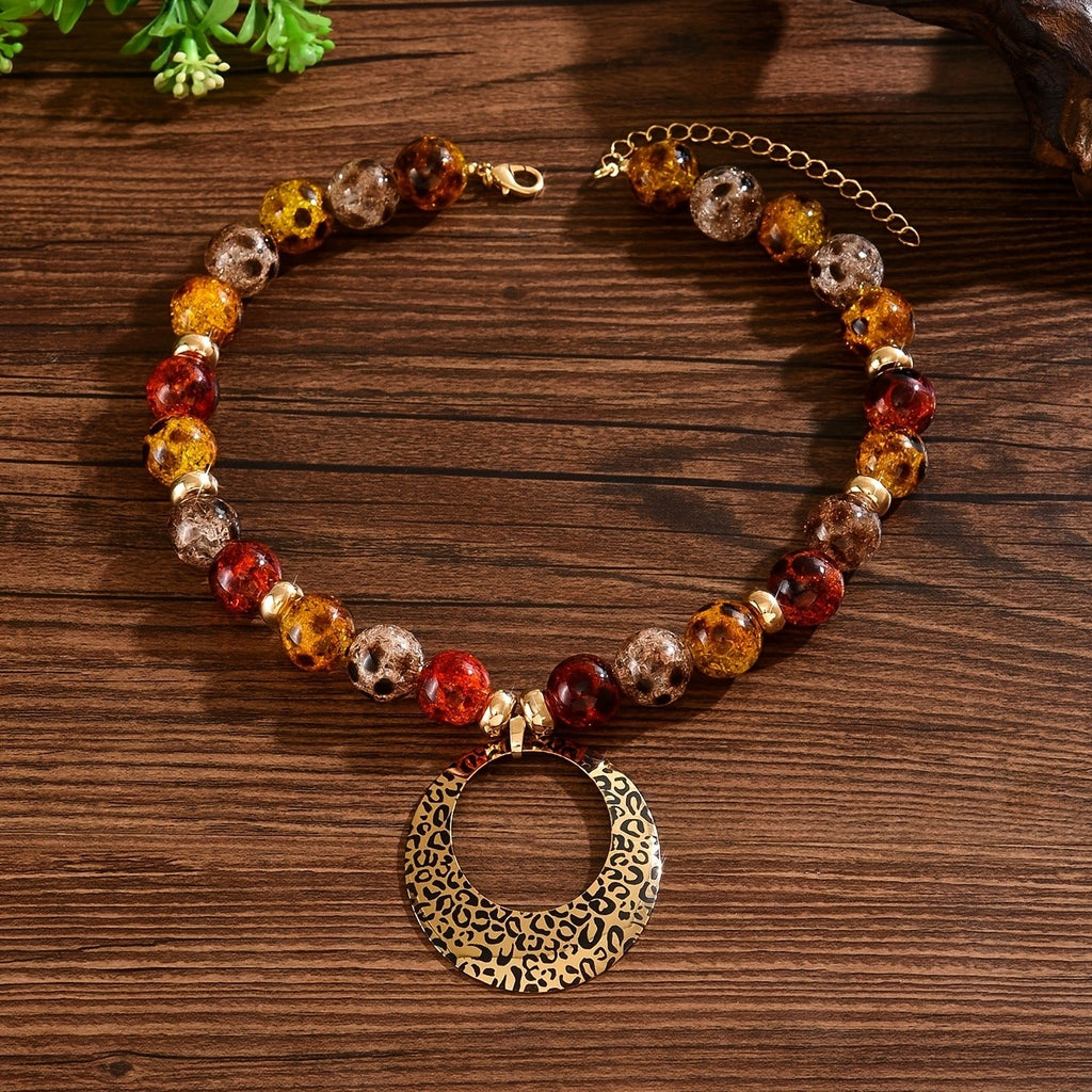Leopard Print Oval Pendant Necklace
