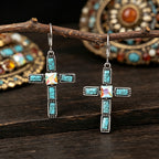 Boho Turquoise Cross Drop Earrings