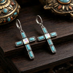 Boho Turquoise Cross Drop Earrings