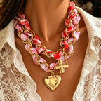 Chunky Scarf Wrapped Heart Cross Necklace