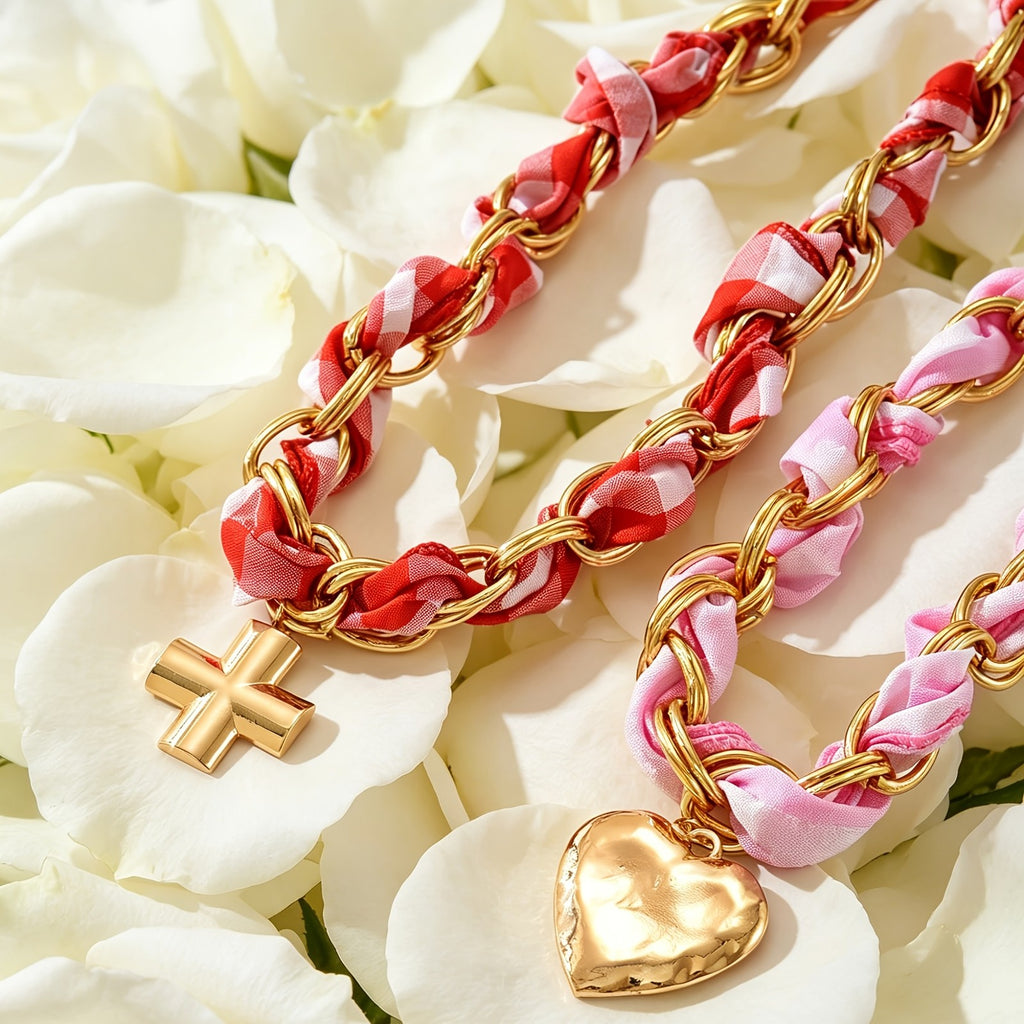 Chunky Scarf Wrapped Heart Cross Necklace