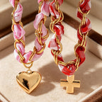 Chunky Scarf Wrapped Heart Cross Necklace