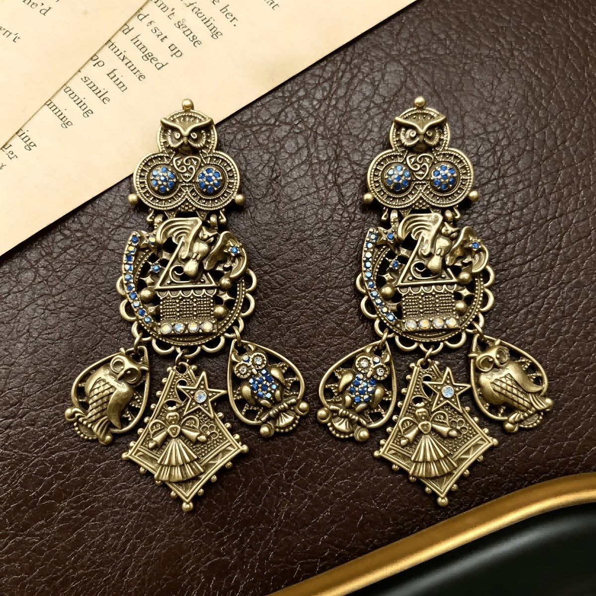 Ornate Owl Charm Drop Earrings