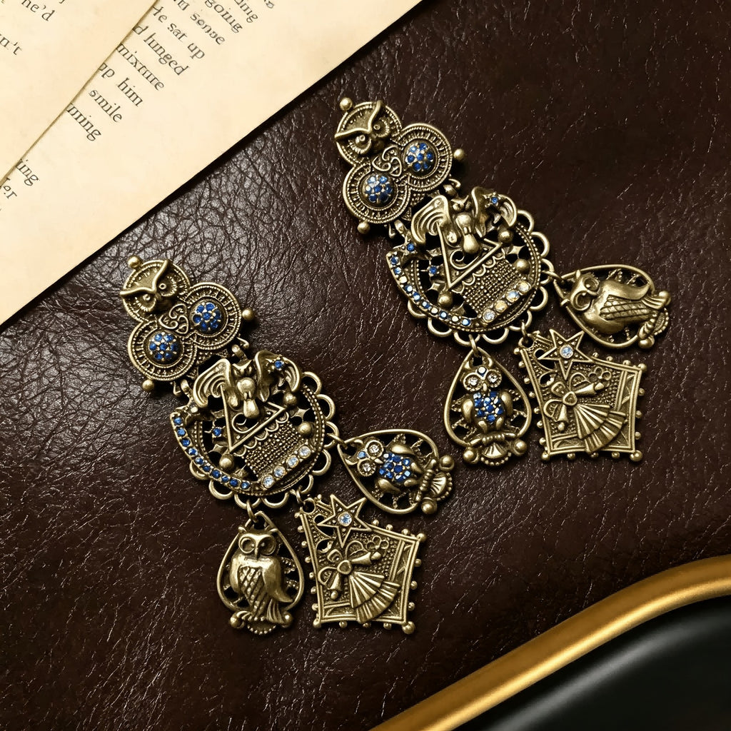 Ornate Owl Charm Drop Earrings
