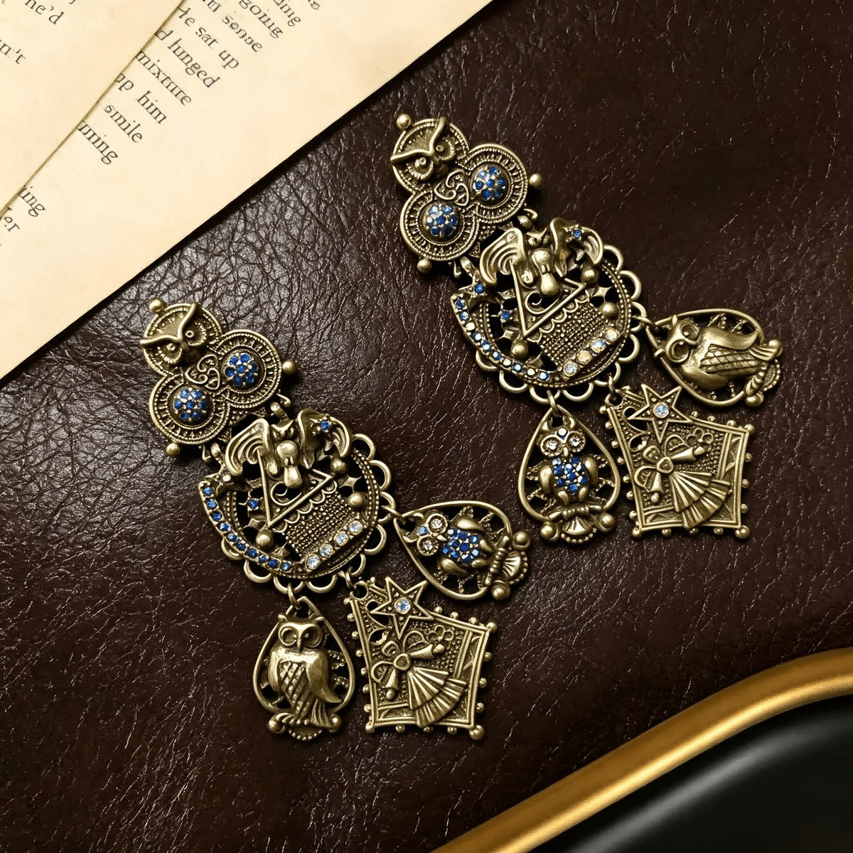 Ornate Owl Charm Drop Earrings