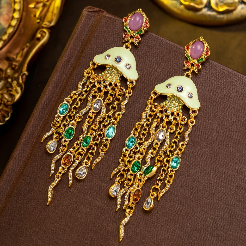 Whimsical Jellyfish Tassel Drop Earrings