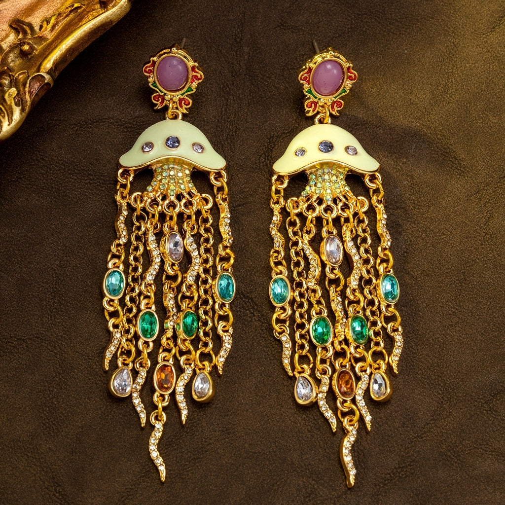 Whimsical Jellyfish Tassel Drop Earrings