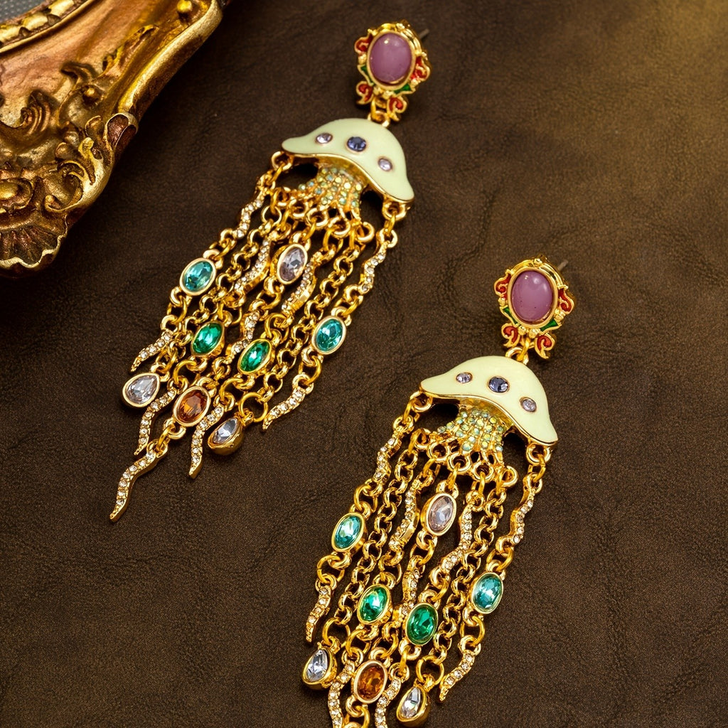 Whimsical Jellyfish Tassel Drop Earrings