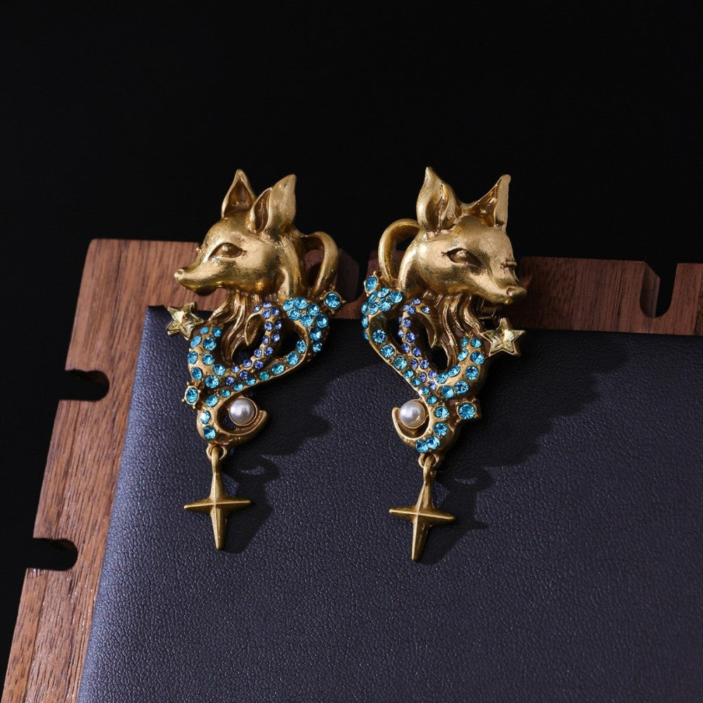 Mystic Fox Star Drop Earrings