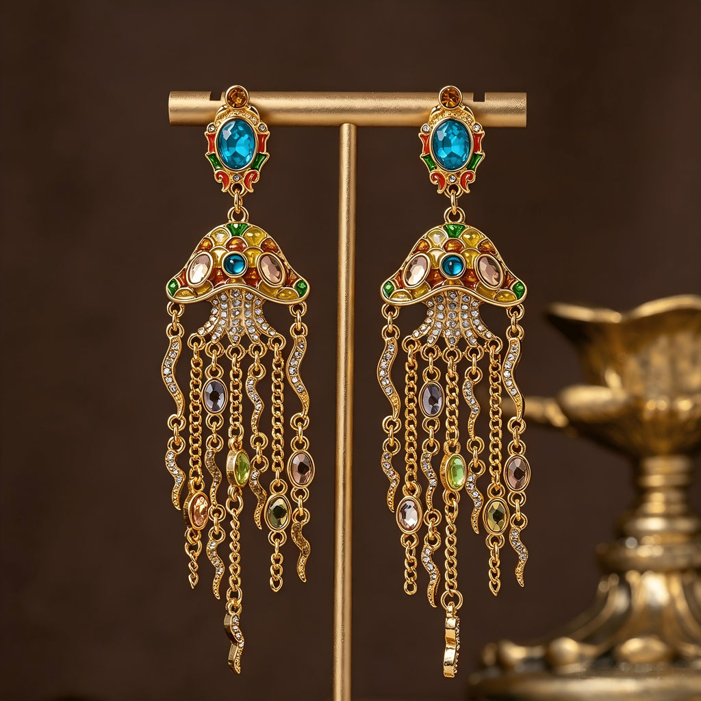 Colorful Jellyfish Tassel Drop Earrings