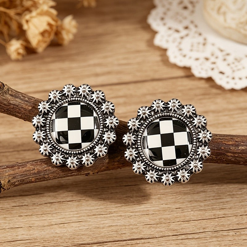 Checkerboard Starburst Stud Earrings