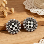 Checkerboard Starburst Stud Earrings