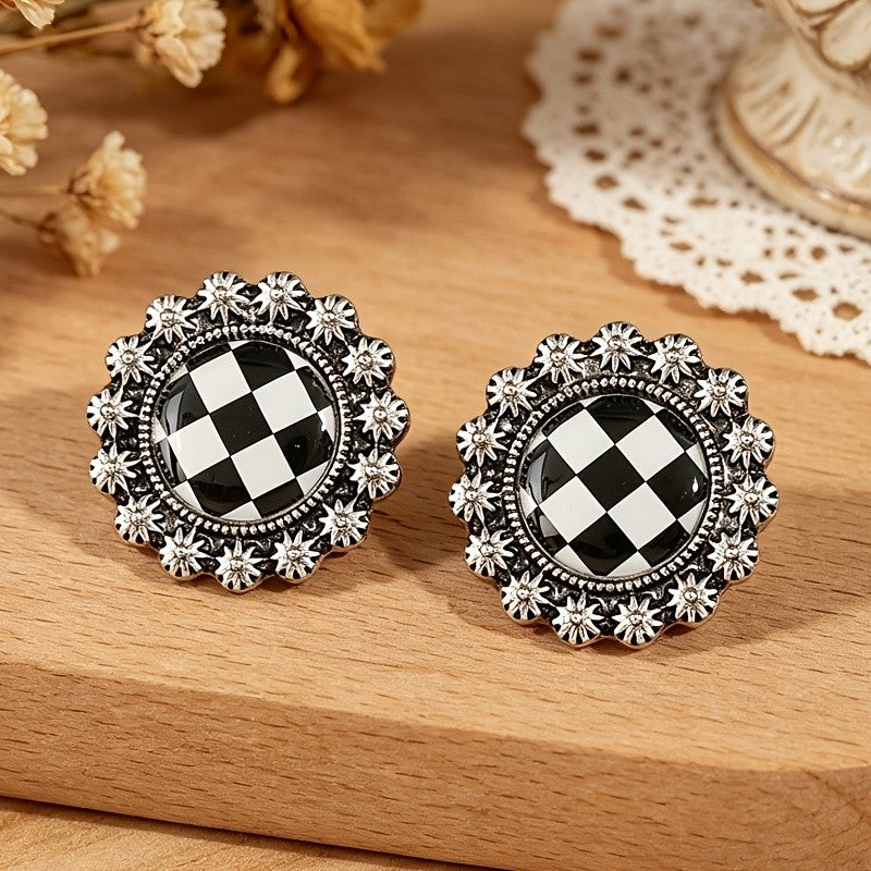 Checkerboard Starburst Stud Earrings