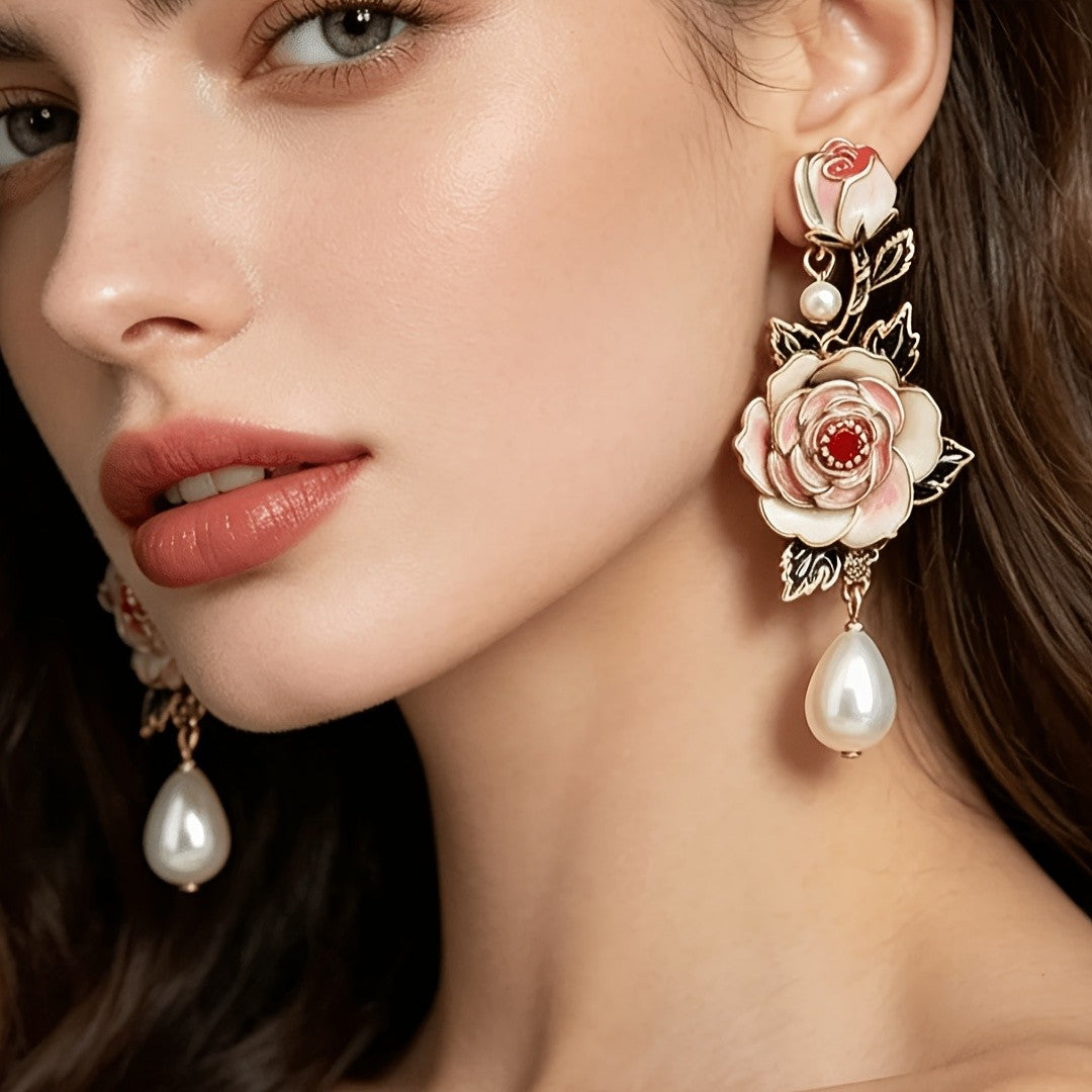 Vintage Rose Drop Earrings