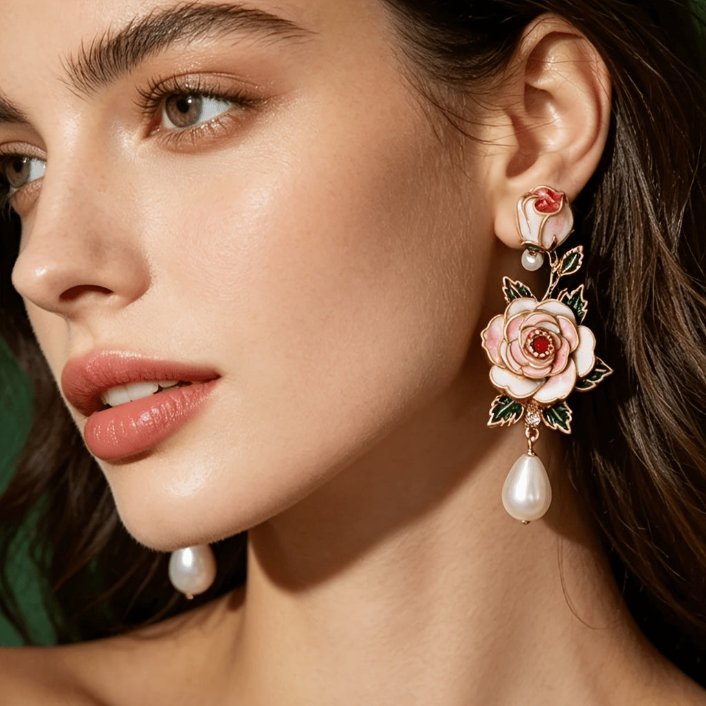 Vintage Rose Drop Earrings