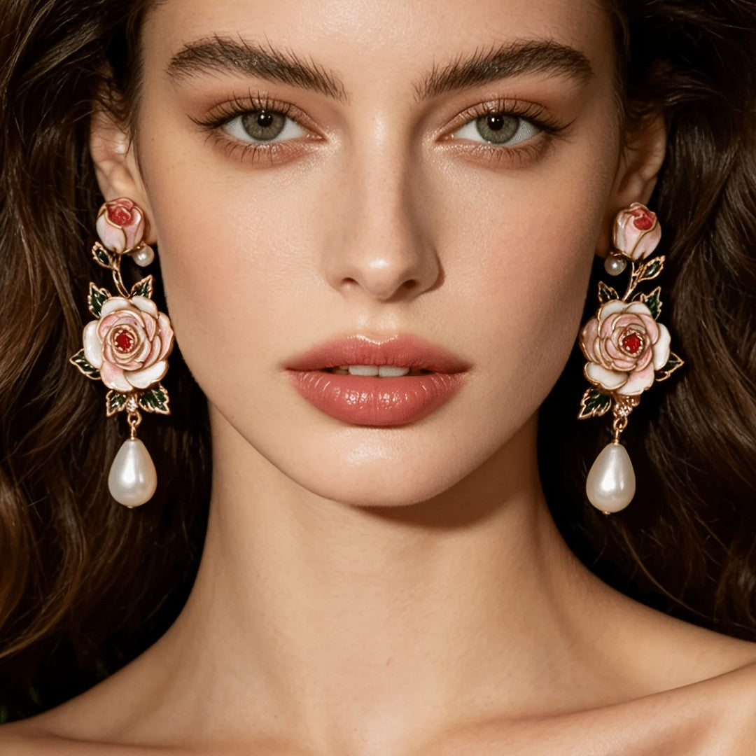 Vintage Rose Drop Earrings