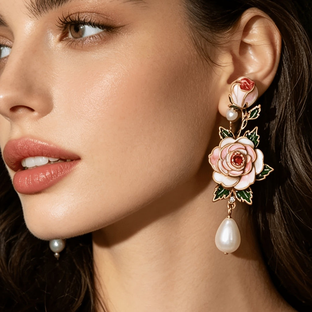 Vintage Rose Drop Earrings